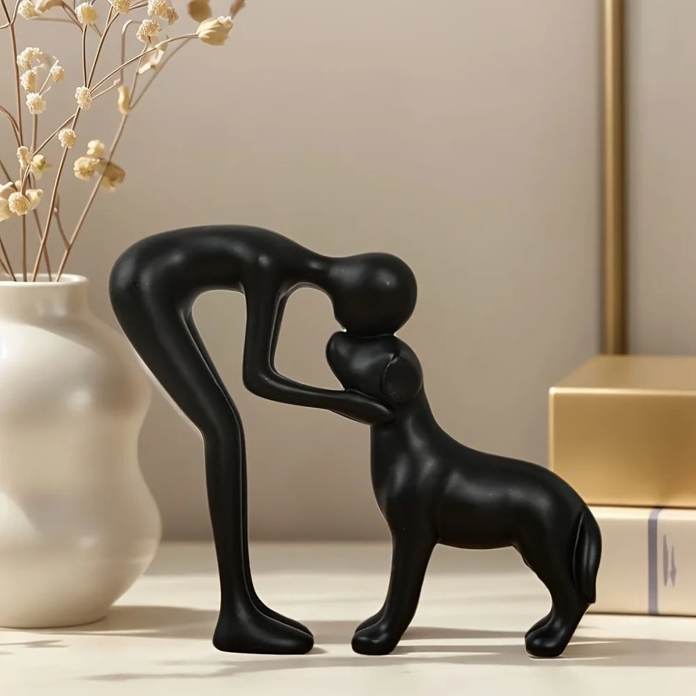 1pc resina bonito filhote de cachorro e proprietário artesanato estatueta ornamento de mesa estátua modelo interior decoração de escritório em casa escultura de animal de estimação para presente