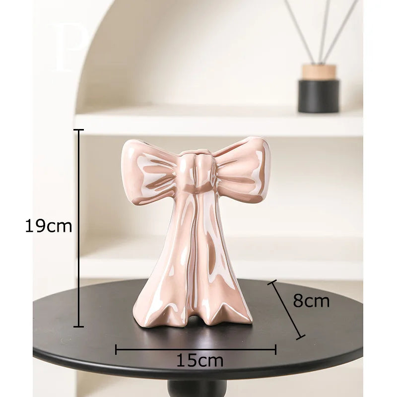 Adorável bowknot vaso de cerâmica vasos de plantas decoração de mesa arranjo de flores porcelana brilhante vaso floral decoração estética do quarto