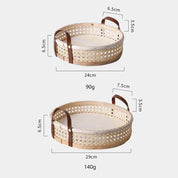 Nordic retro artesanal armazenamento rattan bandeja de couro alça frutas pão diversos desktop decoração da família cesta redonda pequena