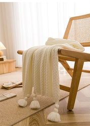 Cobertores nórdicos para cama, sofá, colcha de malha grossa, cobertor de malha com borla, cor lisa, waffle em relevo