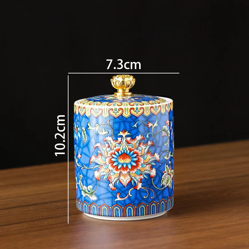 Pote de Armazenamento Decorado em Cerâmica