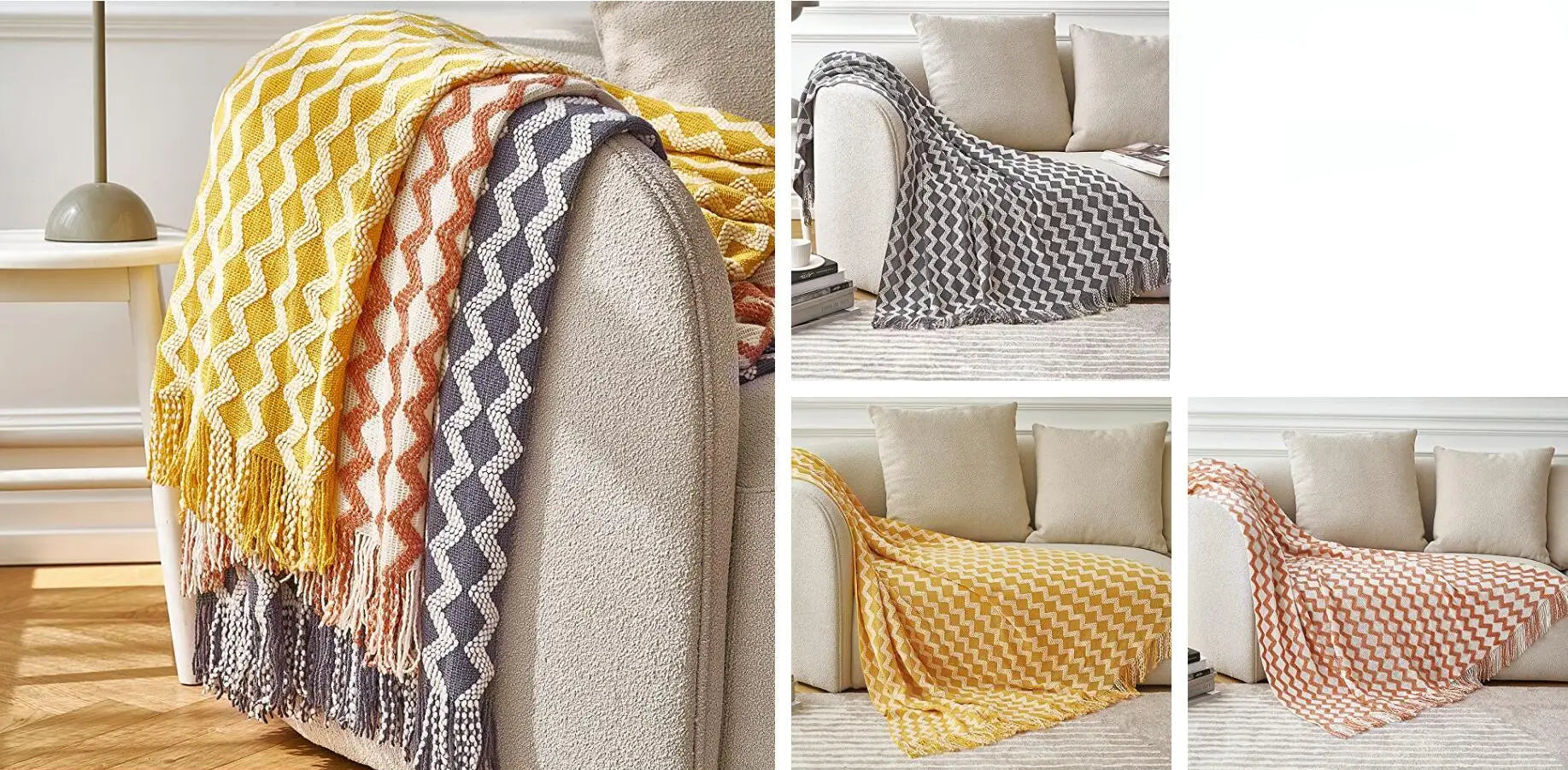 Cobertor de malha acrílica onda cinza, leve e macio, cobertor decorativo com borlas para viagens, sofá, cama