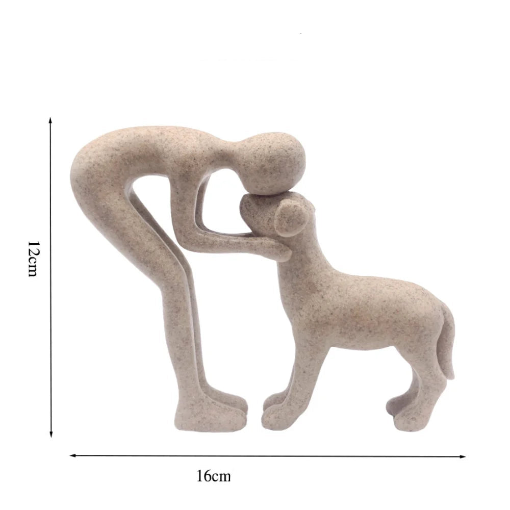 1pc resina bonito filhote de cachorro e proprietário artesanato estatueta ornamento de mesa estátua modelo interior decoração de escritório em casa escultura de animal de estimação para presente