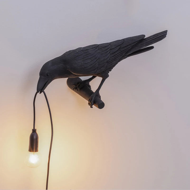 Lâmpada de parede de resina Lucky Bird Crow - Luz de parede decorativa LED para quarto e sala de estar, decoração de casa com lâmpada grátis