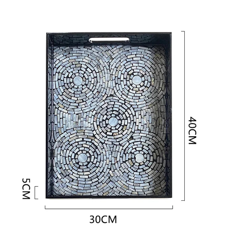 Ahunderjiaz-Bandeja Retro Shell Quadrado, Sala De Jantar E Sala De Estar, Decorações De Mesa, Armazenamento De Luxo Preto Leve, Bandeja De Frutas, Casa D