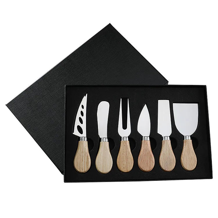 Conjunto de Facas Para Queijo em Aço Inoxidável e Madeira