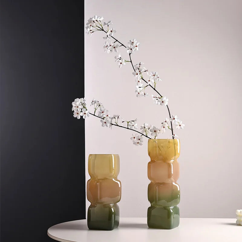 Vaso de vidro geométrico colorido, garrafa de vidro de cor gradiente, vaso de flores, terrário hidropônico, vaso de flores, decoração de casa