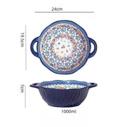 Tigela de sopa de cerâmica estilo boêmio com alça, design seguro para micro-ondas em relevo, ótimo para servir sopa, saladas, macarrão ramen