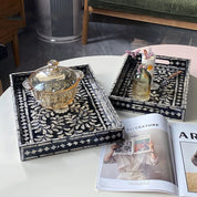 Ahunderjiaz-Bandeja Retro Shell Quadrado, Sala De Jantar E Sala De Estar, Decorações De Mesa, Armazenamento De Luxo Preto Leve, Bandeja De Frutas, Casa D