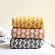 Cobertor de malha acrílica onda cinza, leve e macio, cobertor decorativo com borlas para viagens, sofá, cama