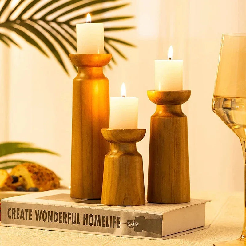Moderno nórdico madeira maciça castiçal mesa homestay decoração castiçal festa escultura artesanato decoração castiçal mesa