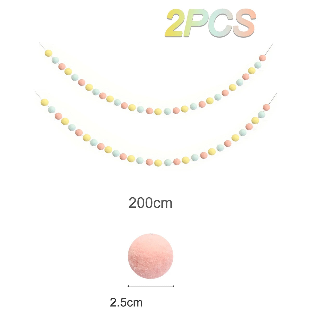 2m bola de feltro guirlanda pompom corda ornamentos para boho casa decoração do quarto chá de bebê aniversário natal decoração da parede