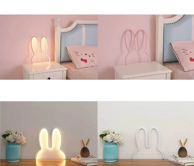 Menina adorável nordic lâmpada do quarto das crianças criativo led coelho lâmpada usb de três cores mutável lâmpada de cabeceira decoração da parede luz da noite