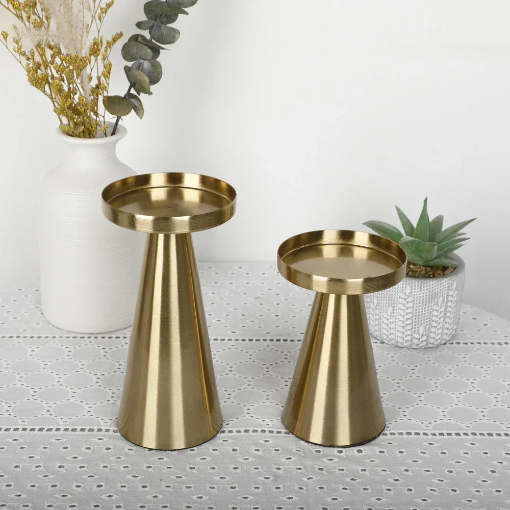 Castiçal dourado 3-1 conjunto, castiçal, pilar, recipiente de vela, suporte de metal cônico, decoração de casamento, luxo, presentes de dia dos namorados