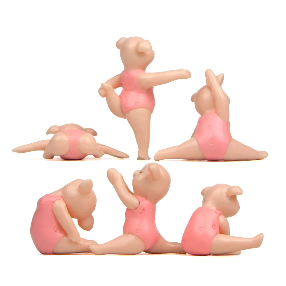 Conjunto de 6 Estatuetas  Porquinhas Dançarinas