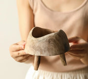 Paulownia De Madeira Redonda Pé Alto Pequena Bandeja, Placa De Lanche Retro, Estilo Velho Campo, Mesa De Chá Da Sala De Estar, Prato De Frutas De Açúcar