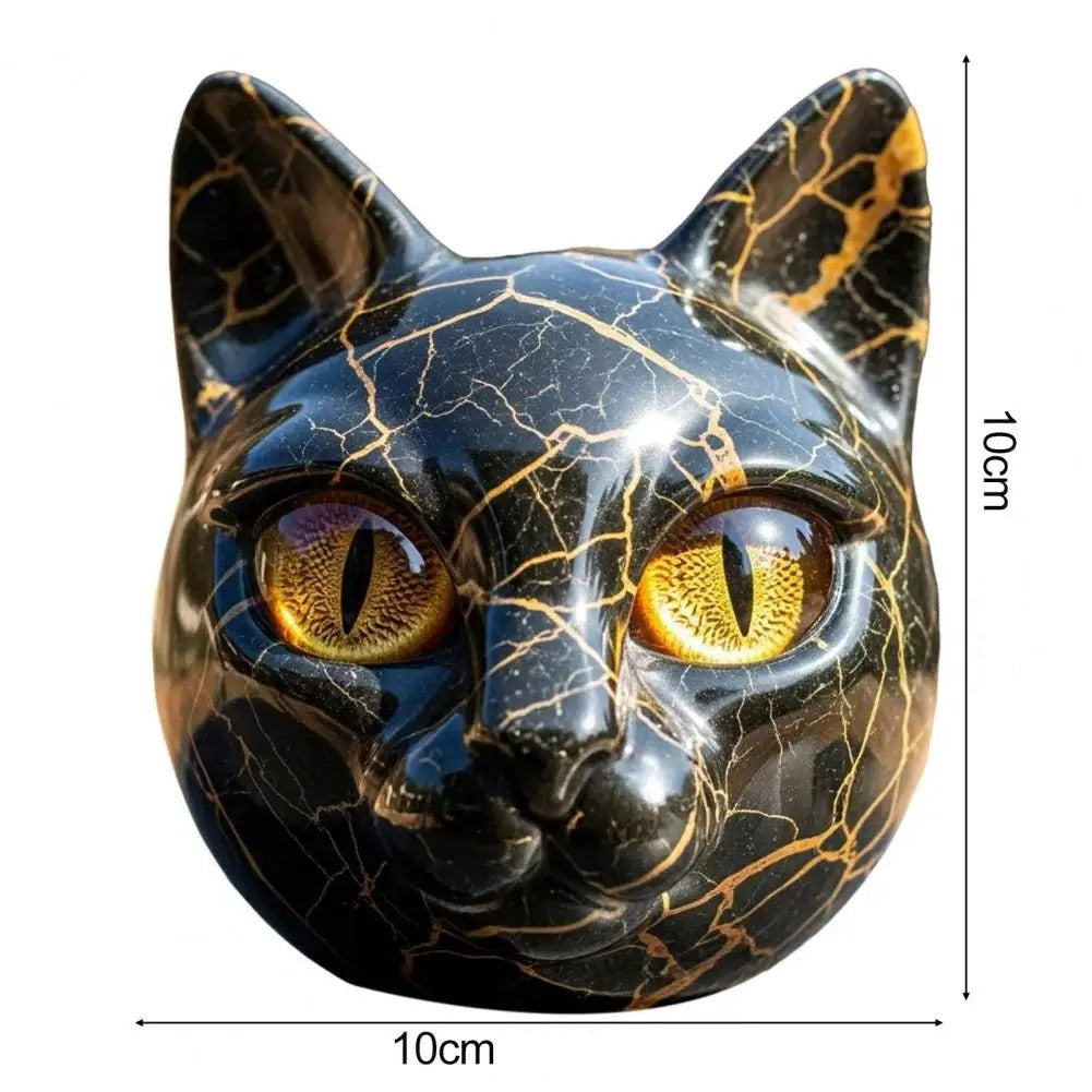 Escultura Elegante de Gato Preto com Olhos Âmbar