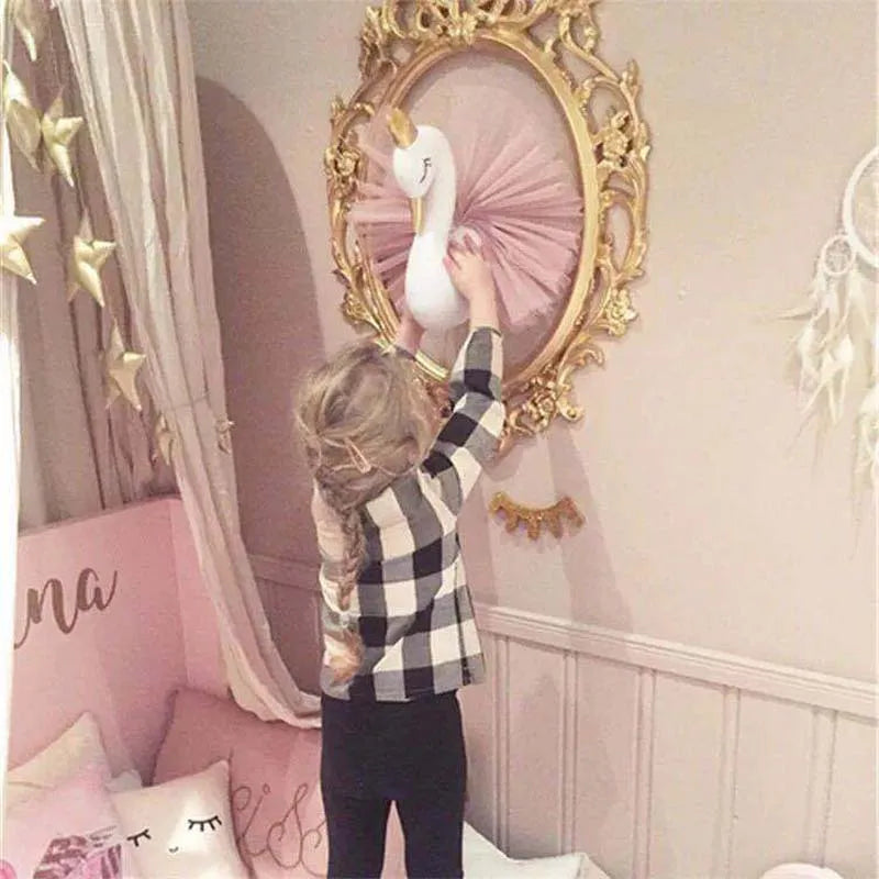 Crianças decoração do quarto 3d cabeças animais cisne parede pendurado decoração para crianças quarto berçário decoração suave instalar casa de jogo