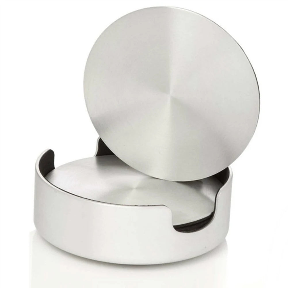 6 pçs/set redondo de aço inoxidável mesa placemats isolamento térmico caneca resistente ao calor cerveja xícara de chá coaster almofada esteira coasters