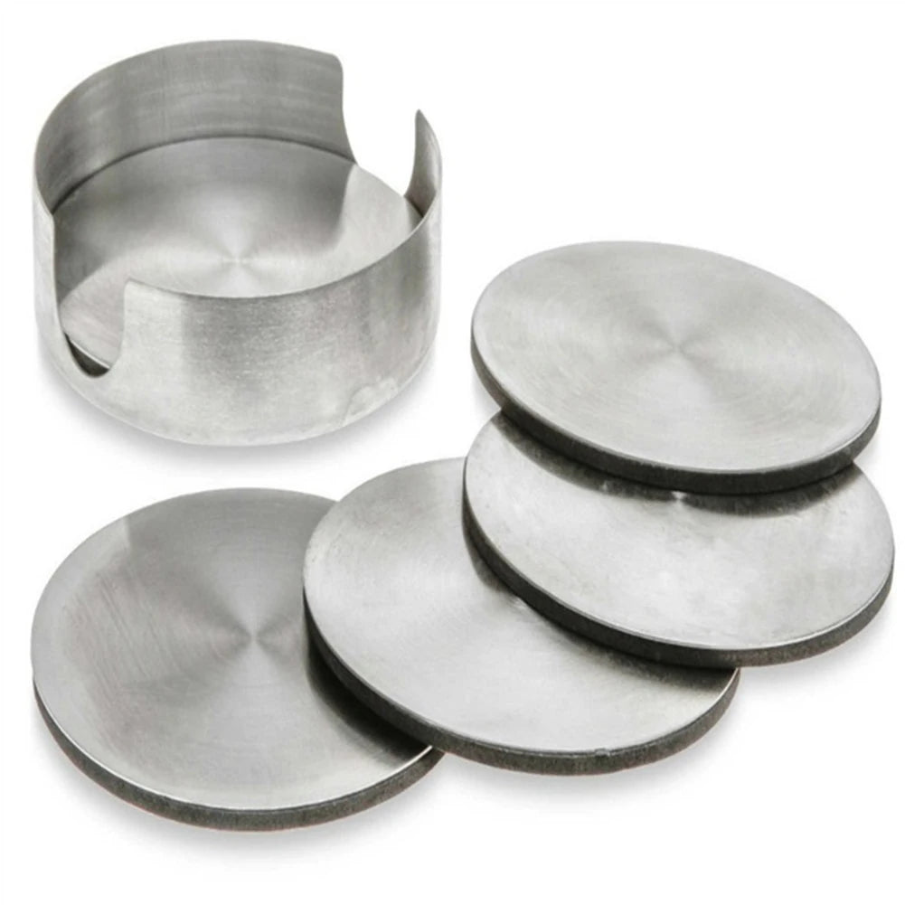 6 pçs/set redondo de aço inoxidável mesa placemats isolamento térmico caneca resistente ao calor cerveja xícara de chá coaster almofada esteira coasters