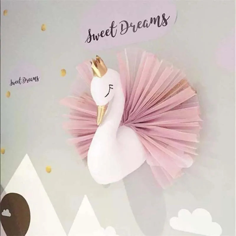 Crianças decoração do quarto 3d cabeças animais cisne parede pendurado decoração para crianças quarto berçário decoração suave instalar casa de jogo