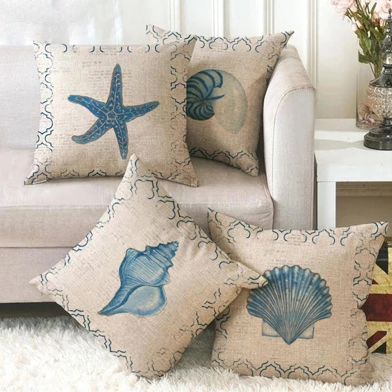 Capa de Almofada Decorativa Oceano em Linho e Algodão