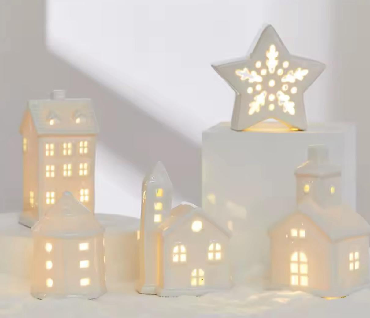 Casas de Cerâmica Iluminadas para Decoração Natalina