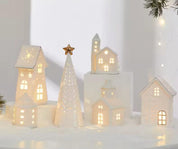 Casas de Cerâmica Iluminadas para Decoração Natalina