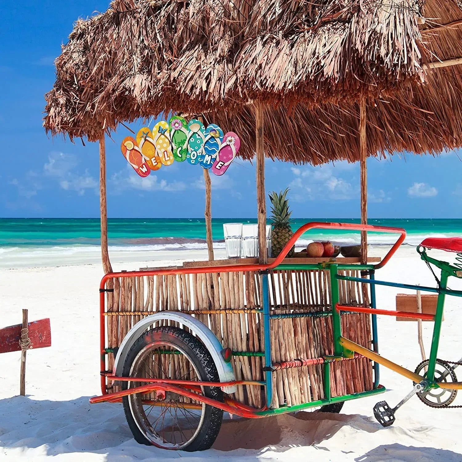 Placa decorativa de madeira temática do verão, Flip Flops, Sorvete, Porta Pendurado Pingentes, Bem-vindo Olá Verão, Happy Hawaii Party