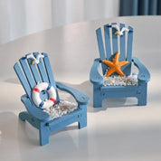 Mediterrâneo azul mini madeira cadeira de praia estatuetas para jardim casa de bonecas desktop decoração praia decoração do quarto