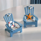 Mediterrâneo azul mini madeira cadeira de praia estatuetas para jardim casa de bonecas desktop decoração praia decoração do quarto