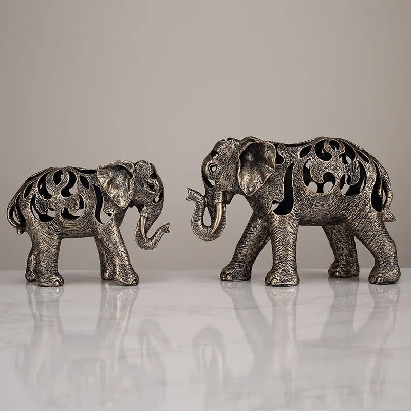 Vilead oco elefante estátua estilo retro escultura acessórios de decoração para casa sala estar estante decoração interior objeto presente
