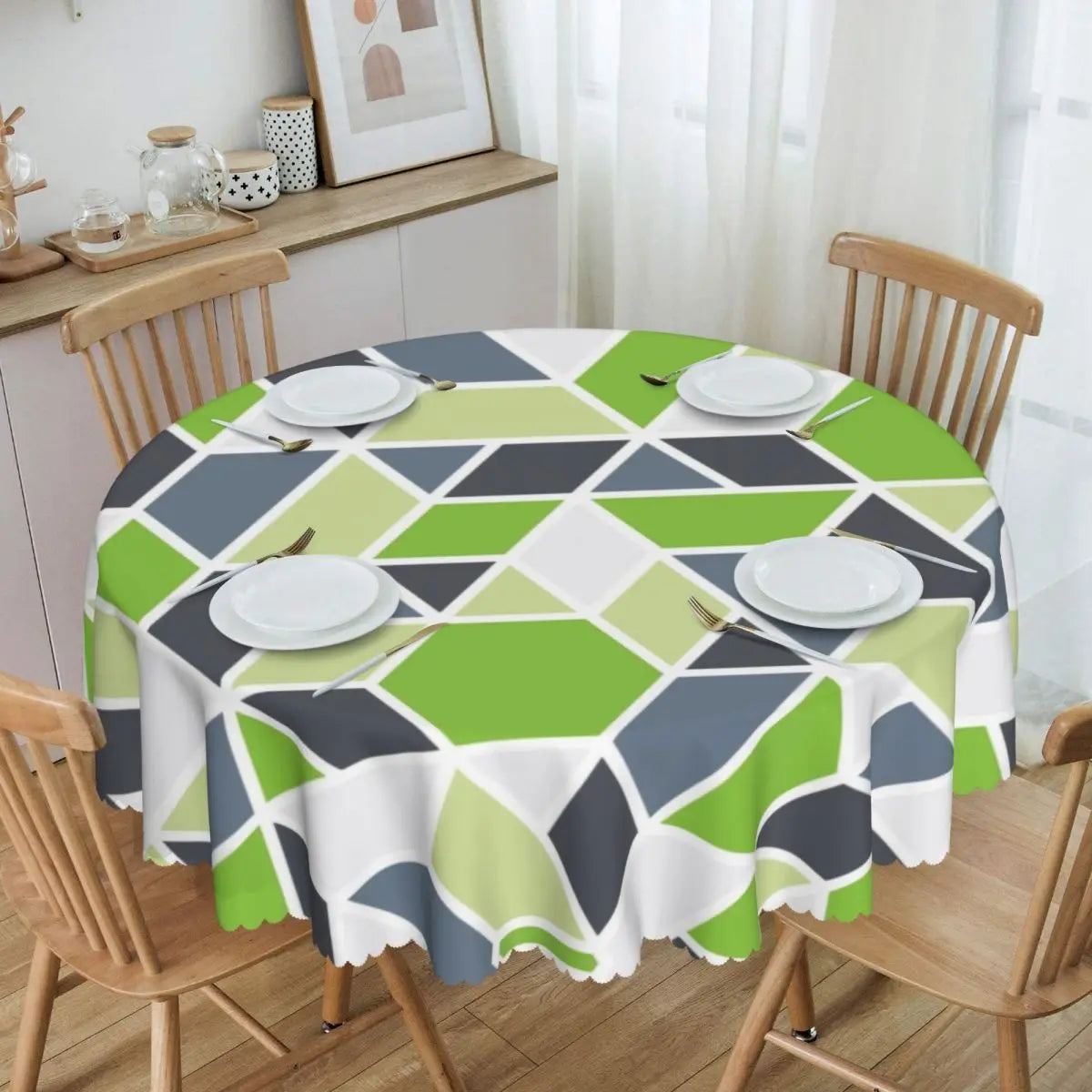 Orange Wave Gradient Retro Pattern Round Tablecloths 60 Inch Abstract Geometric Table Covers for Kitchen Table Cloth