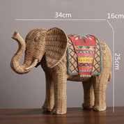 Ornamentos de artesanato de resina trançado pintados à mão elefante ornamento simulação estátua animal artesanal elefante decoração