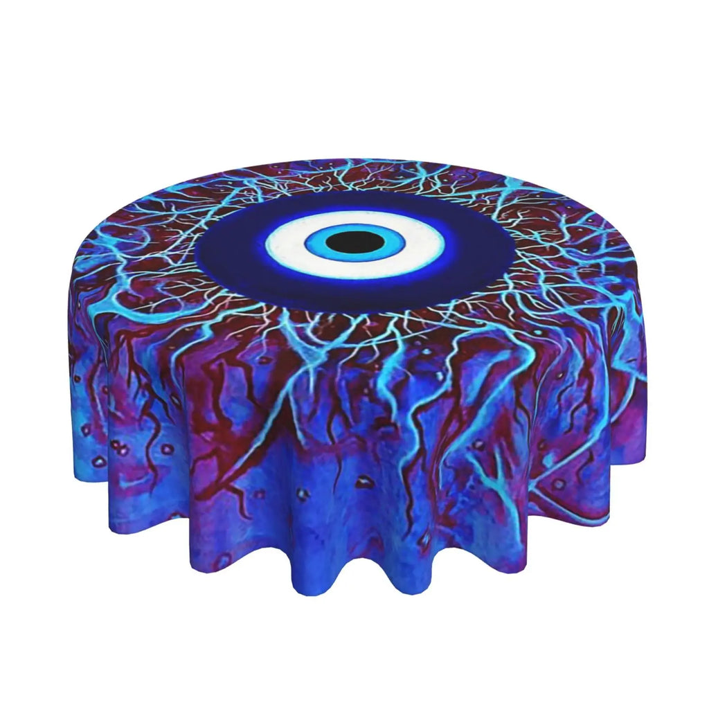 Toalha de mesa redonda de mau olhado, capa de mesa decorativa de tecido, toalha de mesa de 60 polegadas para mesa