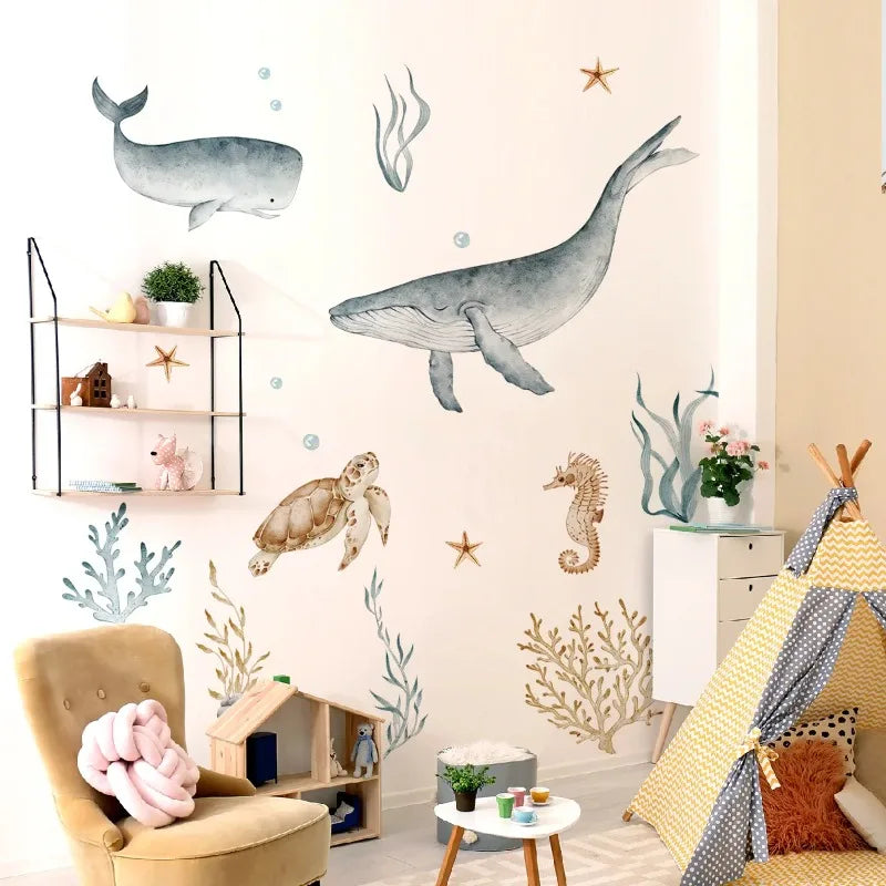 Decoração de Parede Fundo do Mar, Adesivo de Parede Fundo do Mar, Decoração Quarto Infantil, Decoração Parede Infantil, Adesivo de Peixe, Decoração Tema Mar, Adesivo de Mar, Loja Rowa Home