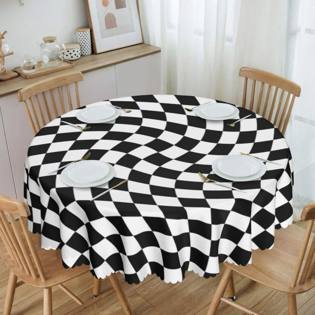 Toalha de Mesa Redonda Ilusão Óptica Preto e Branco 60"