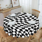 Toalha de Mesa Redonda Ilusão Óptica Preto e Branco 60"
