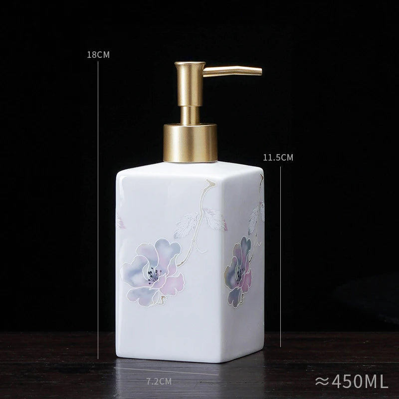 Dispensador de sabão cerâmico 450ml, garrafa desinfetante para as mãos, garrafa de prensa, garrafa de gel de banho para hotel, dispensação de detergente para lavanderia