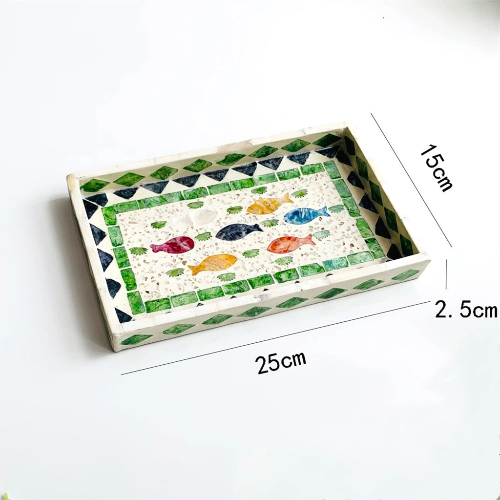 Bandeja retangular de concha oval, placa de armazenamento colorida, sala de estar, bolo, café, restaurante, decorações de armazenamento, organizador de joias