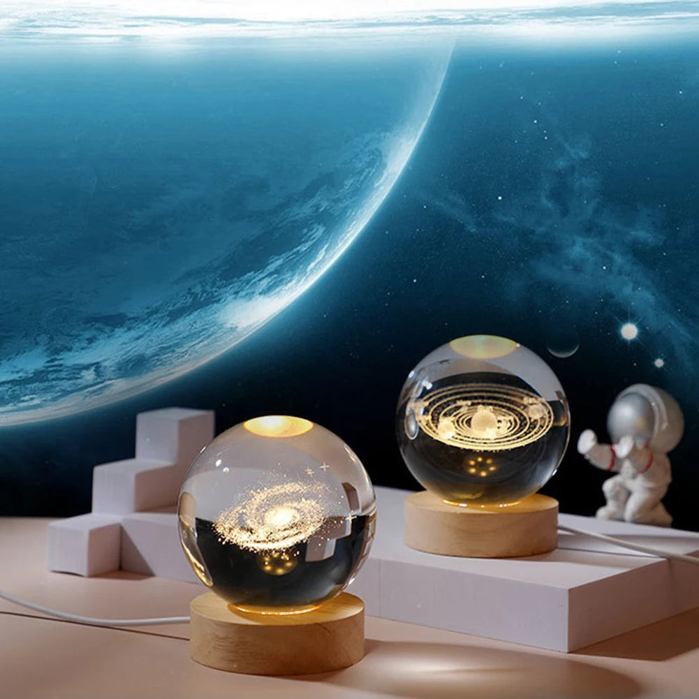 Bola de cristal led night light colorido saturno sistema solar 3d lua candeeiro mesa usb quarto atmosfera lâmpada para aniversário presente do miúdo