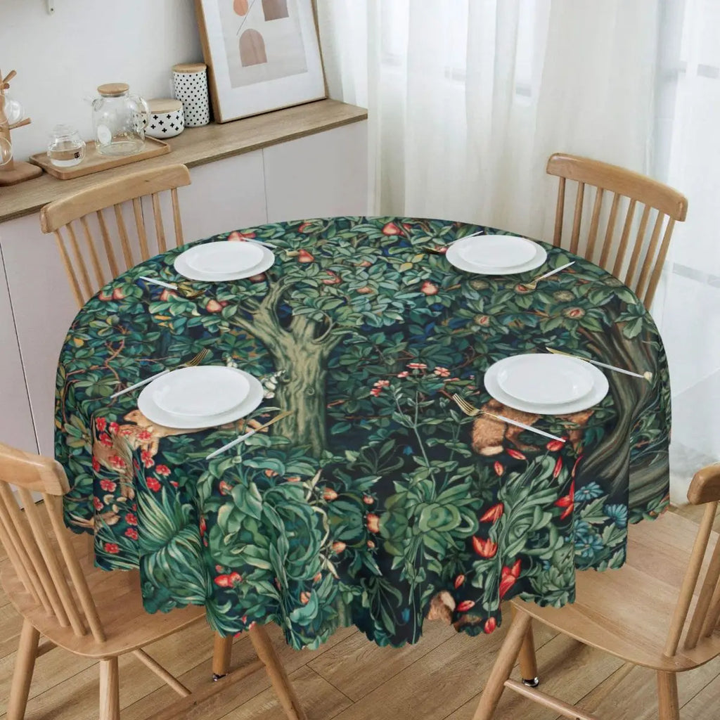 Redonda Pavões E Raposa Por William Morris Toalha De Mesa À Prova De Óleo À Prova D' Água Cobre Animais Da Floresta Têxtil Padrão Toalha De Mesa