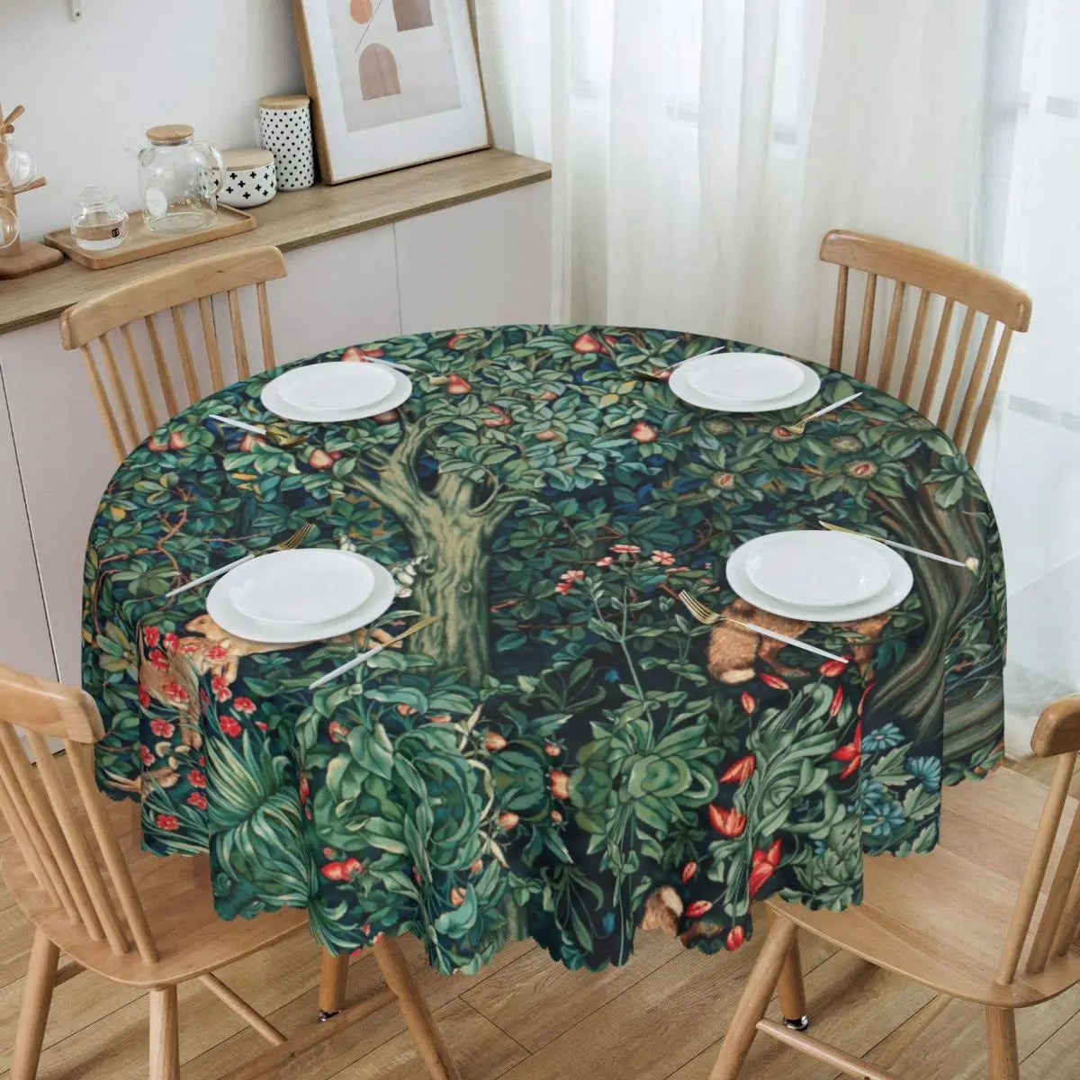 Redonda Pavões E Raposa Por William Morris Toalha De Mesa À Prova De Óleo À Prova D' Água Cobre Animais Da Floresta Têxtil Padrão Toalha De Mesa