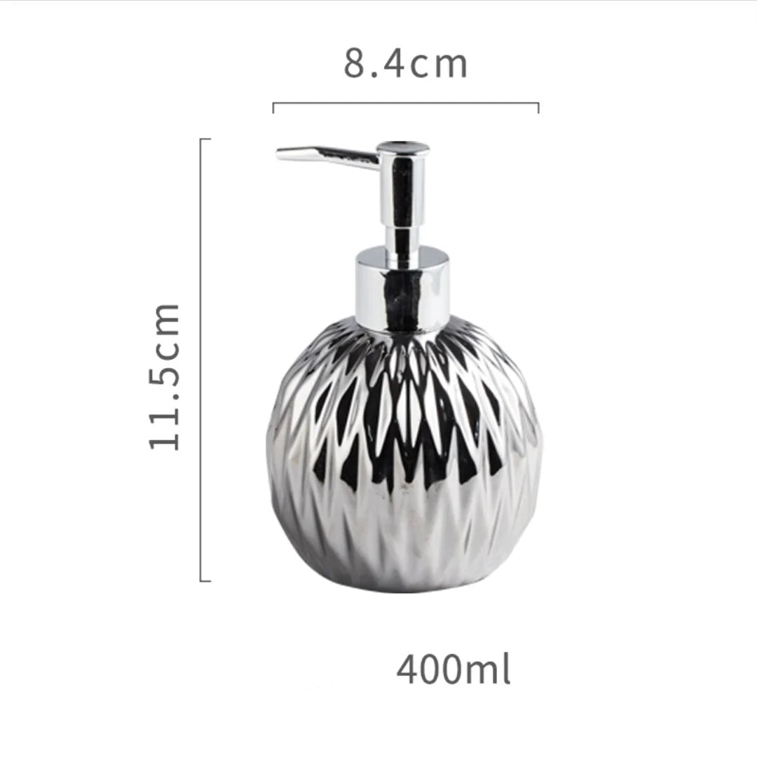 Luxo Gold Soap Dispenser com Press handle Ceramic Dispenser Silver Dispenser com aço inoxidável Bandeja Banheiro Acessório