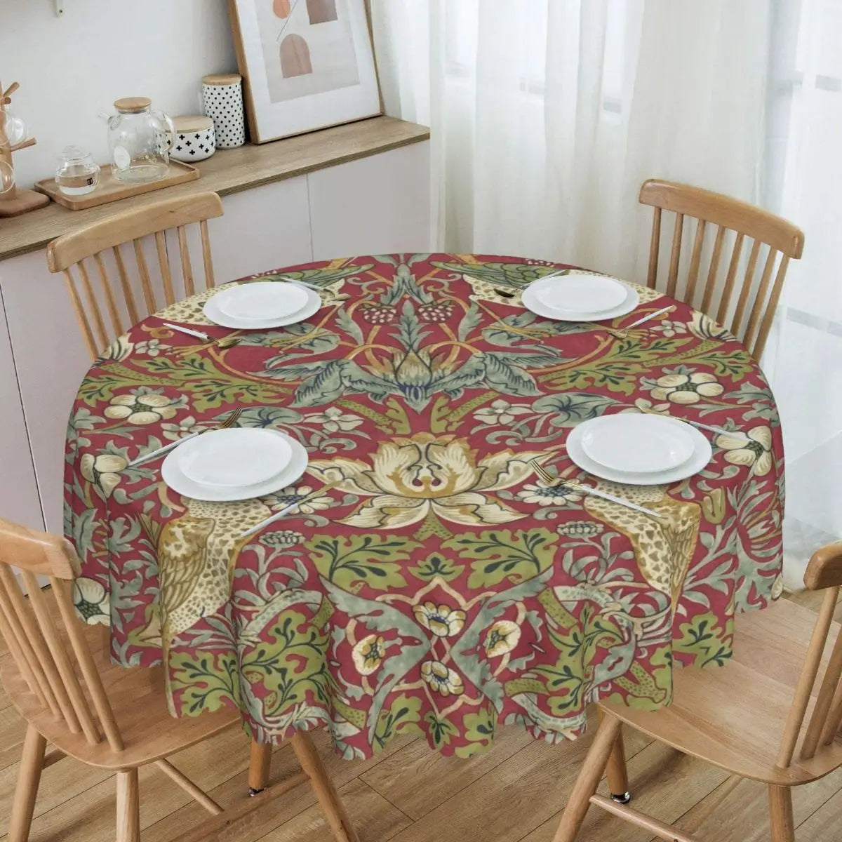 Redonda Pavões E Raposa Por William Morris Toalha De Mesa À Prova De Óleo À Prova D' Água Cobre Animais Da Floresta Têxtil Padrão Toalha De Mesa