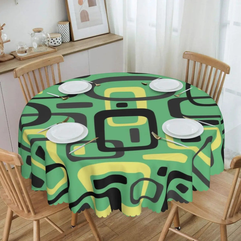Orange Wave Gradient Retro Pattern Round Tablecloths 60 Inch Abstract Geometric Table Covers for Kitchen Table Cloth