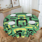 Orange Wave Gradient Retro Pattern Round Tablecloths 60 Inch Abstract Geometric Table Covers for Kitchen Table Cloth