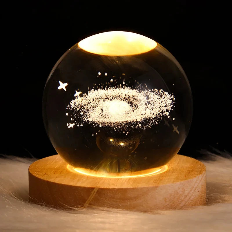 Bola de cristal led night light colorido saturno sistema solar 3d lua candeeiro mesa usb quarto atmosfera lâmpada para aniversário presente do miúdo