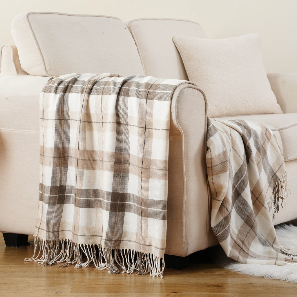 Battilo xadrez lance cobertor para cama sofá verde leve cobertor de caxemira cobertores com borlas primavera lance decoração para casa