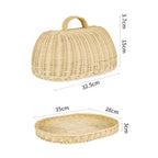 Handwoven Rattan Bread Basket, alimentos frutas e legumes servindo cestas, capa à prova de poeira, organizador despensa para cozinha